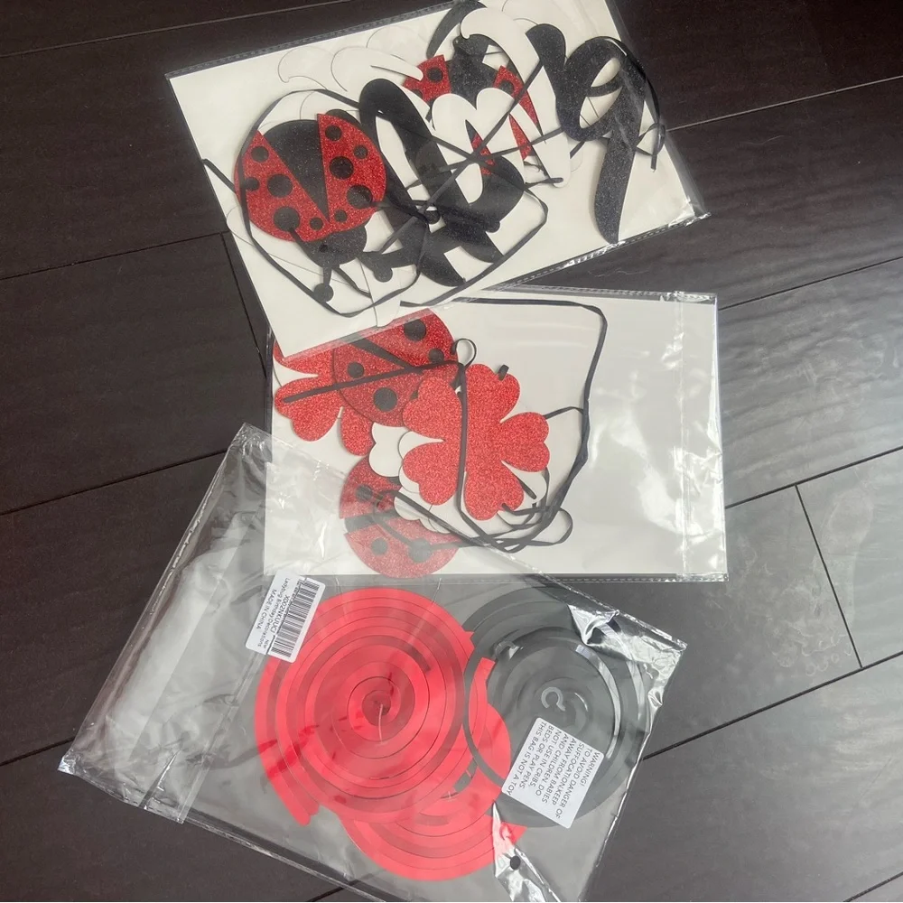 Glitter ladybug birthday decorations: happy birthday & ladybug flower banners